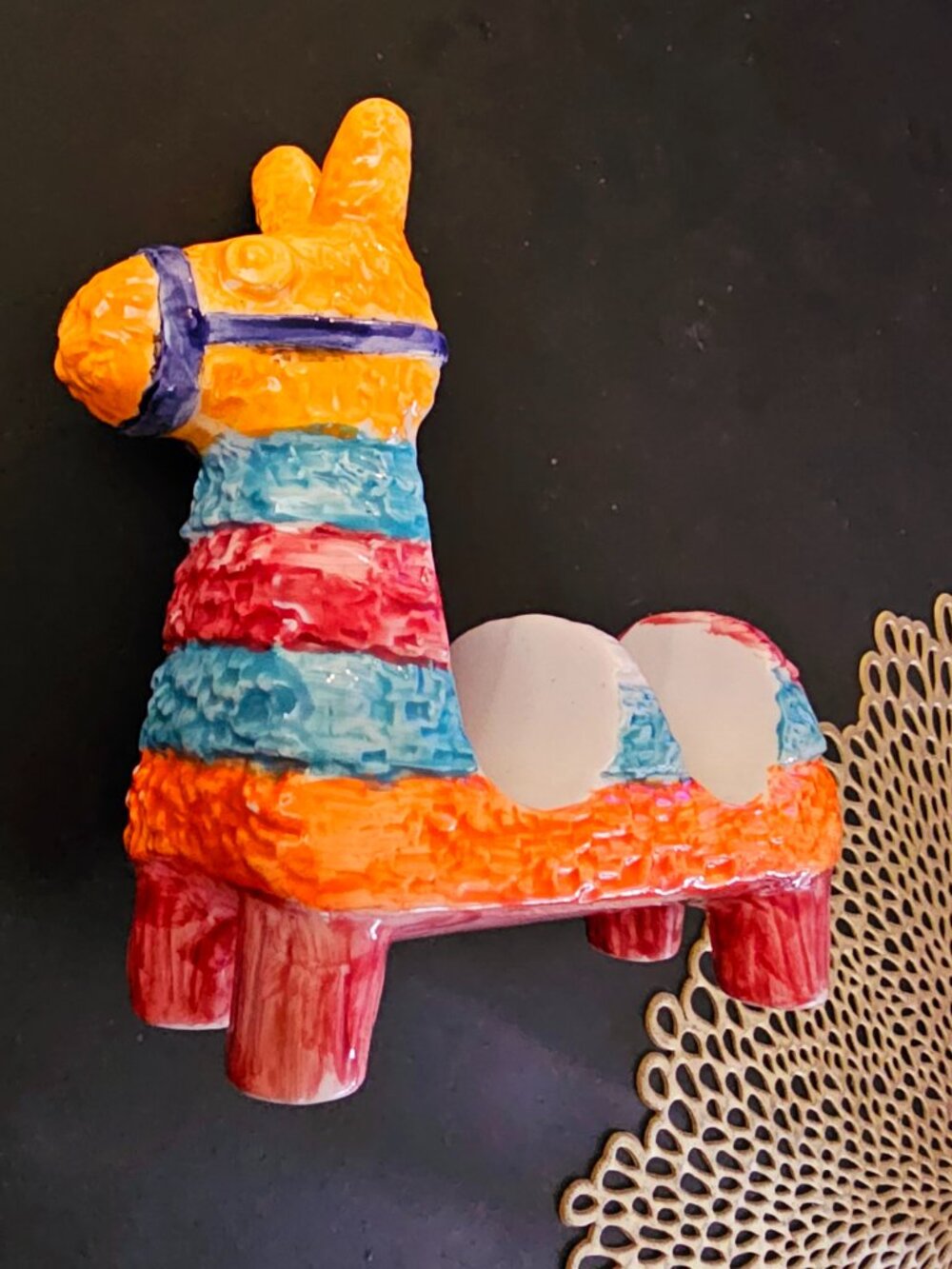 Colorful Ceramic Pinata Donkey taco server / figurine / Mexican